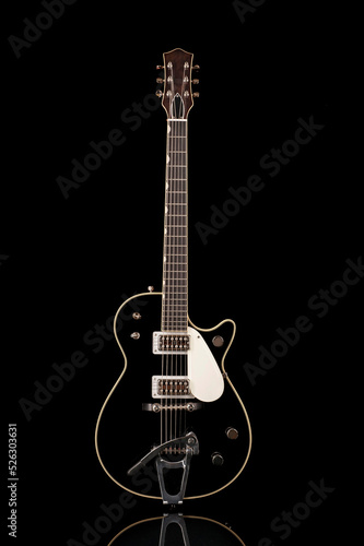 beautiful electric guitar on a black background, with reflection, custom