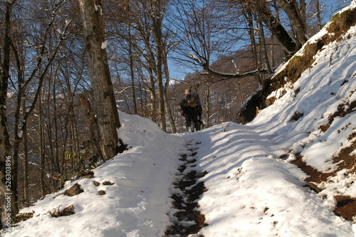 Fotografía Hunter high in the mountains in winter snow