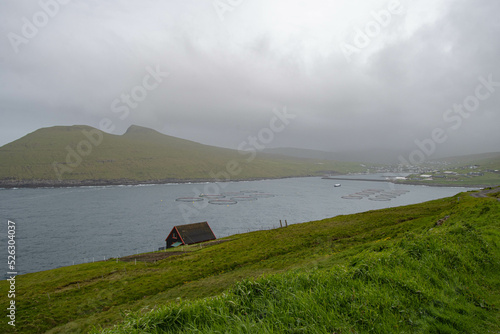 Lachszuchtanlage in Sandavagur auf den Färöer Inseln photo