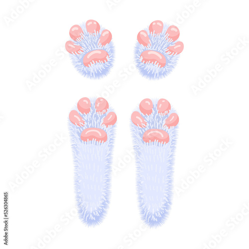 Hare paws concept. Cute and lovely rabbit feet. Isolated illustration on a white background. Vector illustration.