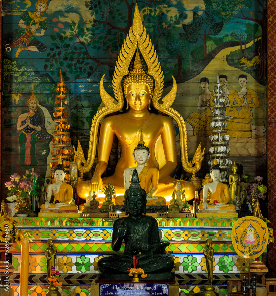 Golden Buddha Statue meditating at Mae Kampong Temple Mae On District, Chiang Mai Province, Thailand Golden Buddha Statue meditating at Mae Kampong Temple Mae On District, Chiang Mai Province, Thailand