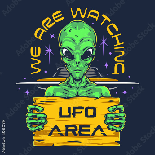 UFO alien vintage colorful poster