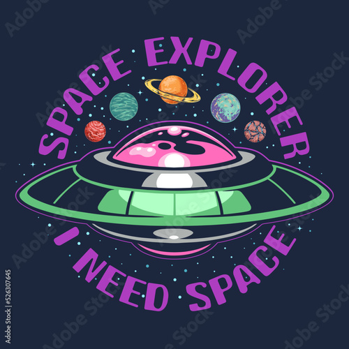 UFO aliens sketch vintage colorful