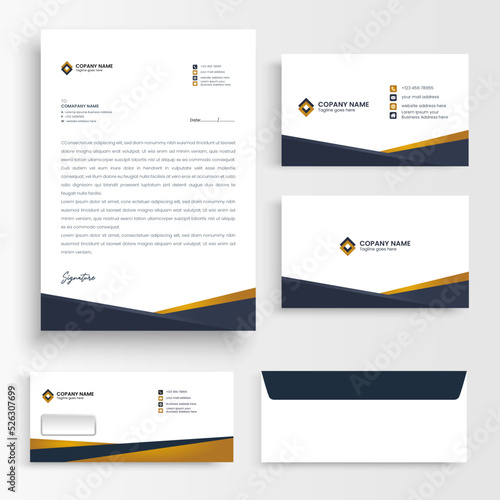 business stationary set, modern letterhead, envelope, business card