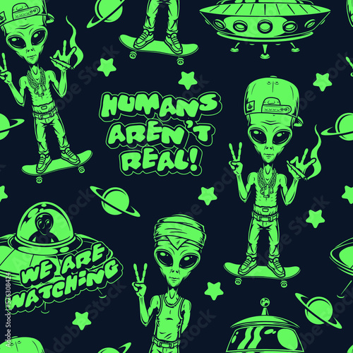 Alien vintage pattern seamless colorful