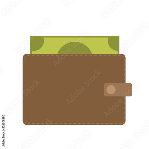 Wallet icon. Leather wallet and dollars. Isolated on white background. Vector illustration.