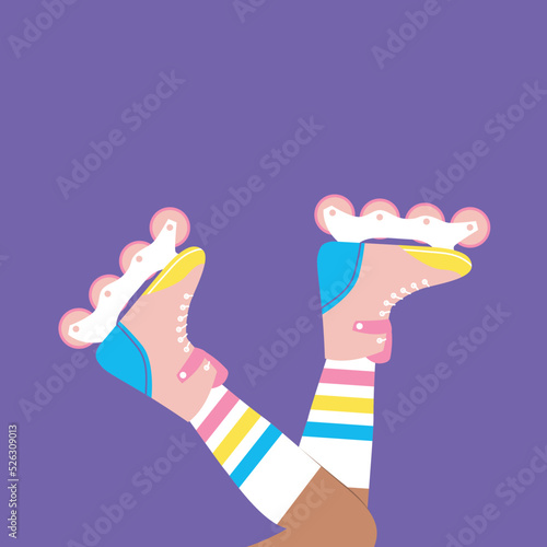 vector with female legs in roller skates. legs up in roller skates
