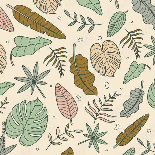 HAND DRAWN TROPICAL LEAVES PATTERN NEUTRAL COLORS