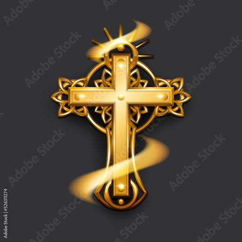 REALISTIC GOLD CHRISTIAN CROSS VECTOR ILLUSTRATION