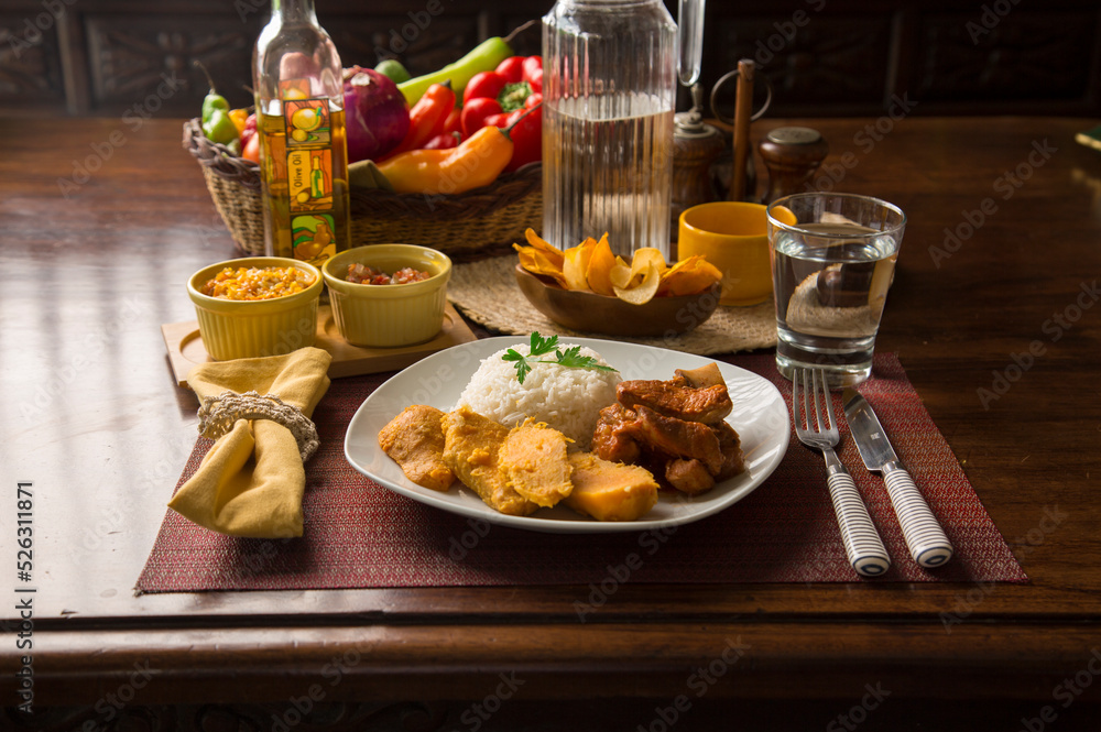 Roated pork stew with sweet potatoes peruvian food gourmet restaurant