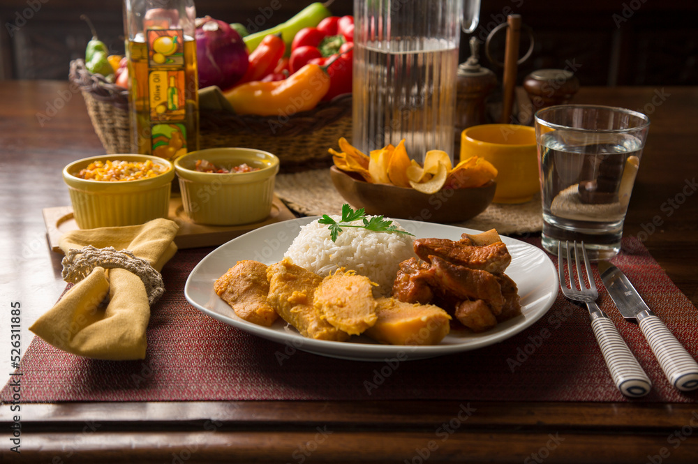 Roated pork stew with sweet potatoes peruvian food gourmet restaurant