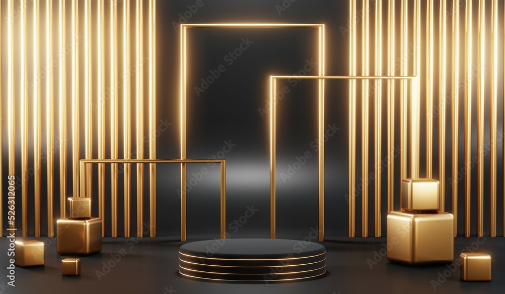 Fototapeta premium 3D rendering of blank product background for cream cosmetics Modern black podium background