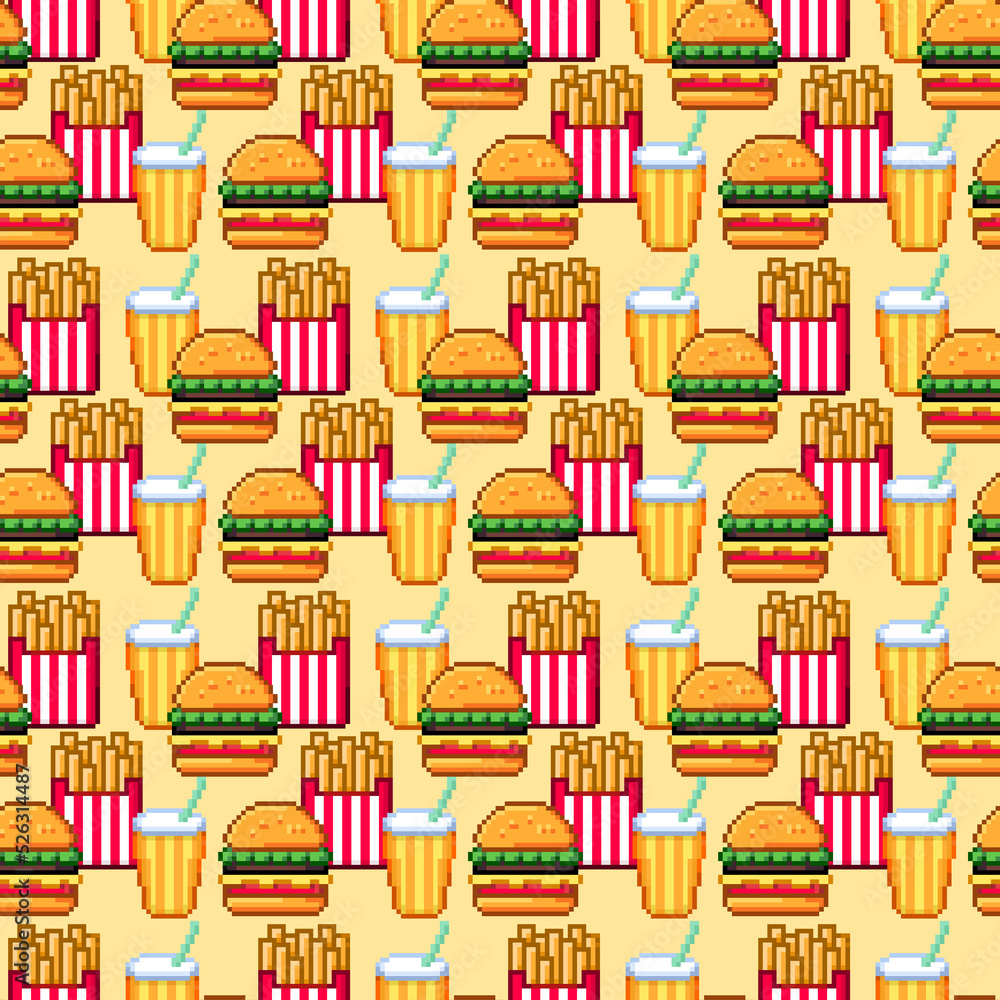 Seamless pattern of a burger set