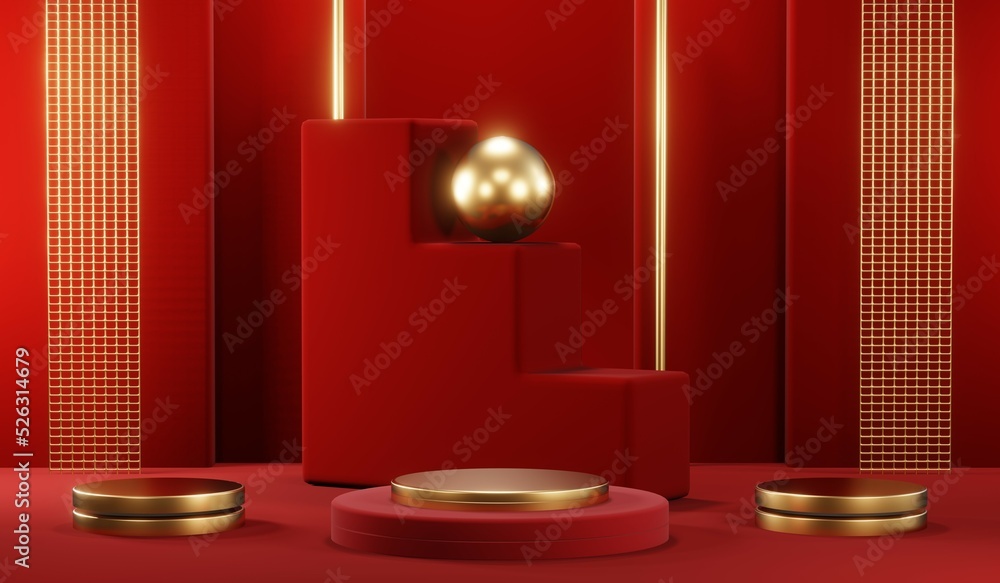 3D rendering of blank product background for cream cosmetics Modern red podium background 3D rendering of blank product background for cream cosmetics Modern red podium background