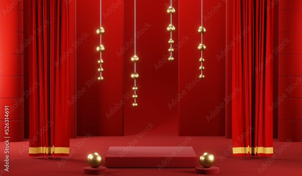 3D rendering of blank product background for cream cosmetics Modern red podium background 3D rendering of blank product background for cream cosmetics Modern red podium background