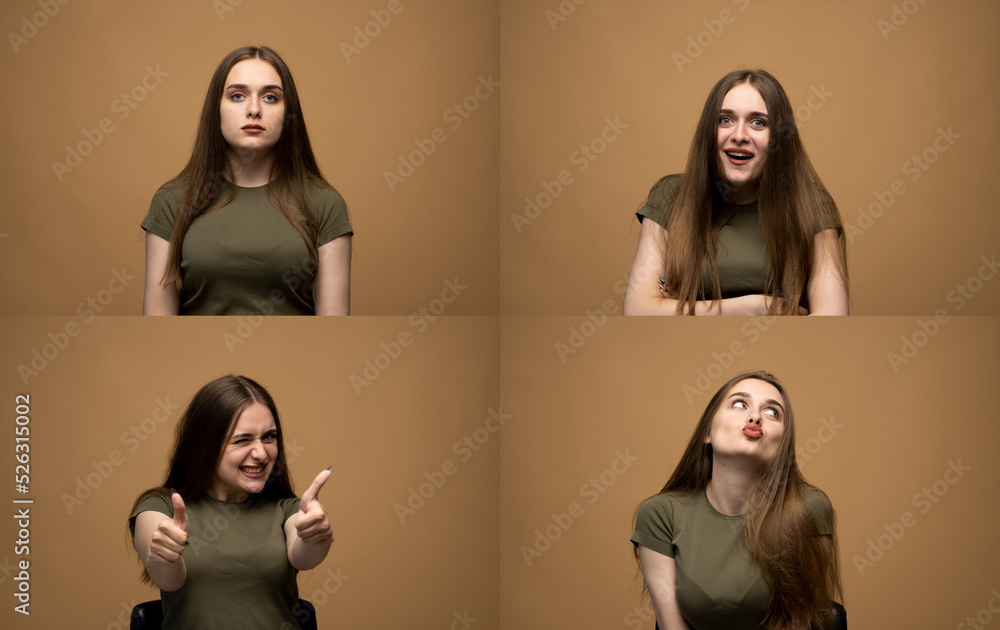 Set of young woman's portraits with different emotions. Set of young woman's portraits with different emotions.
