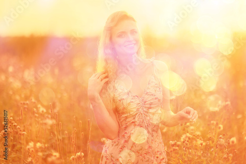 country style girl in the field sun sunset