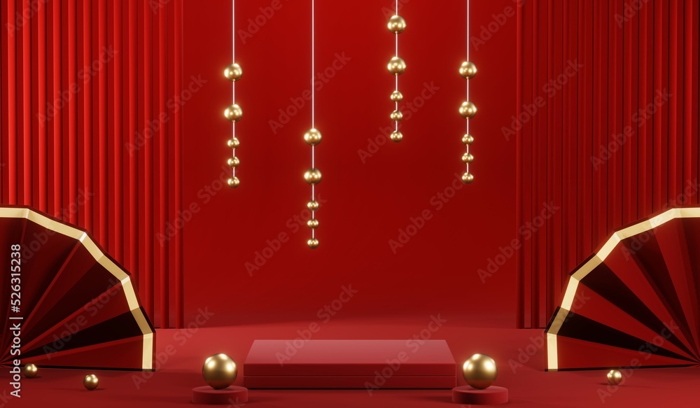 3D rendering of blank product background for cream cosmetics Modern red podium background 3D rendering of blank product background for cream cosmetics Modern red podium background