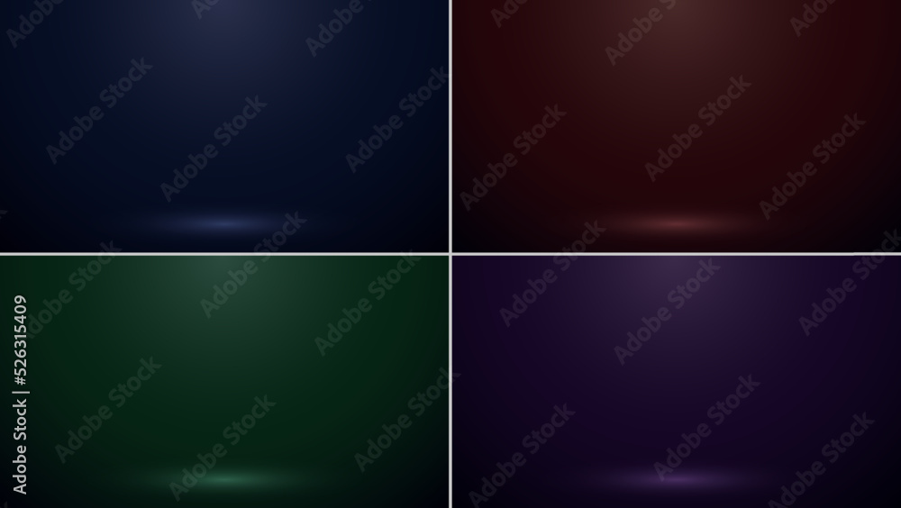 Obraz premium Set of 3D studio room blue, red, green, purple background with spotlight