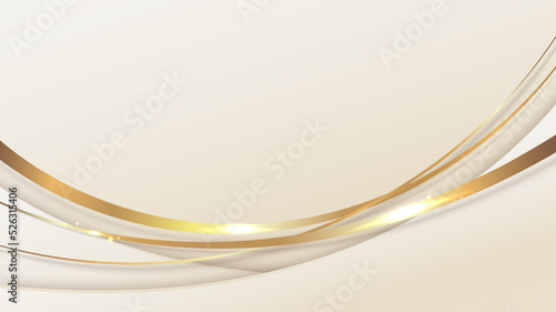 Abstract template background 3D elegant golden curved shape with shiny gold line sparkling lighting and glitter luxury style.