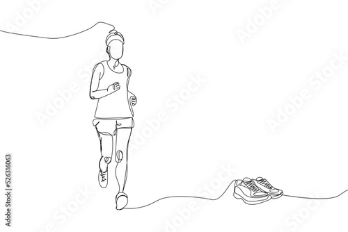 Girl jogging with running shoes, sneakers one line art. Continuous line drawing sports, fitness, physical education, athletics, run, running, sprinter, gym, sexy body, woman.