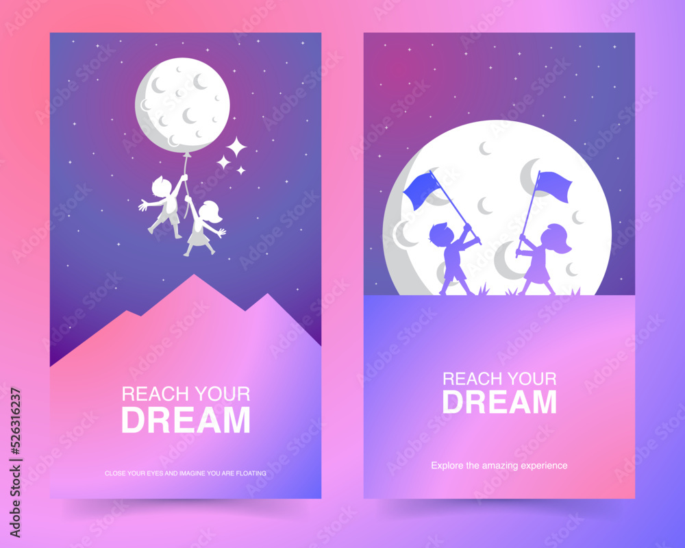 Kids banner illustration. Welcome banner. Child dream banner. Reach Dream Kids banner illustration. Welcome banner. Child dream banner. Reach Dream
