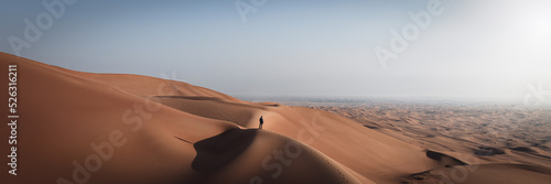 Tela Single man on huge sand dunes of Middle East Duabi