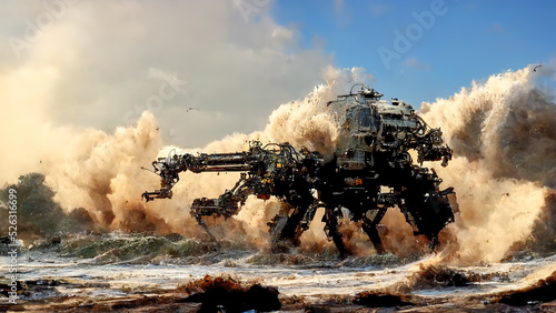 Obraz na płótnie Battle robots emerge from the sea
