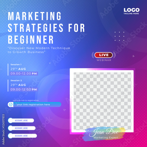 Marketing strategies online webinar square flyer template design