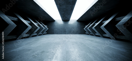 Sci Fi Futuristic Modern Concrete Cement Asphalt Realistic Tunnel Corridor Hallway Showroom Parking Studio Underground Hangar Garage 3D Rendering