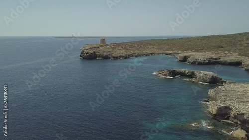 Drone shot of the Mediterranean Sea, Torre de Alcaufar and S'Algar, Menorca, Balearic Islands photo