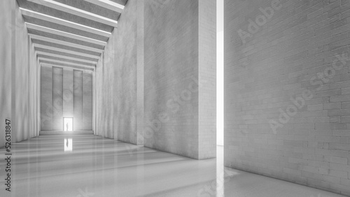 3D rendering of a man stands with a light at the end of the hallway Illustration