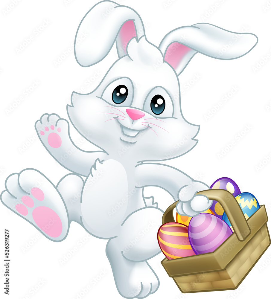 Obraz premium Easter Bunny Rabbit Eggs Basket Cartoon