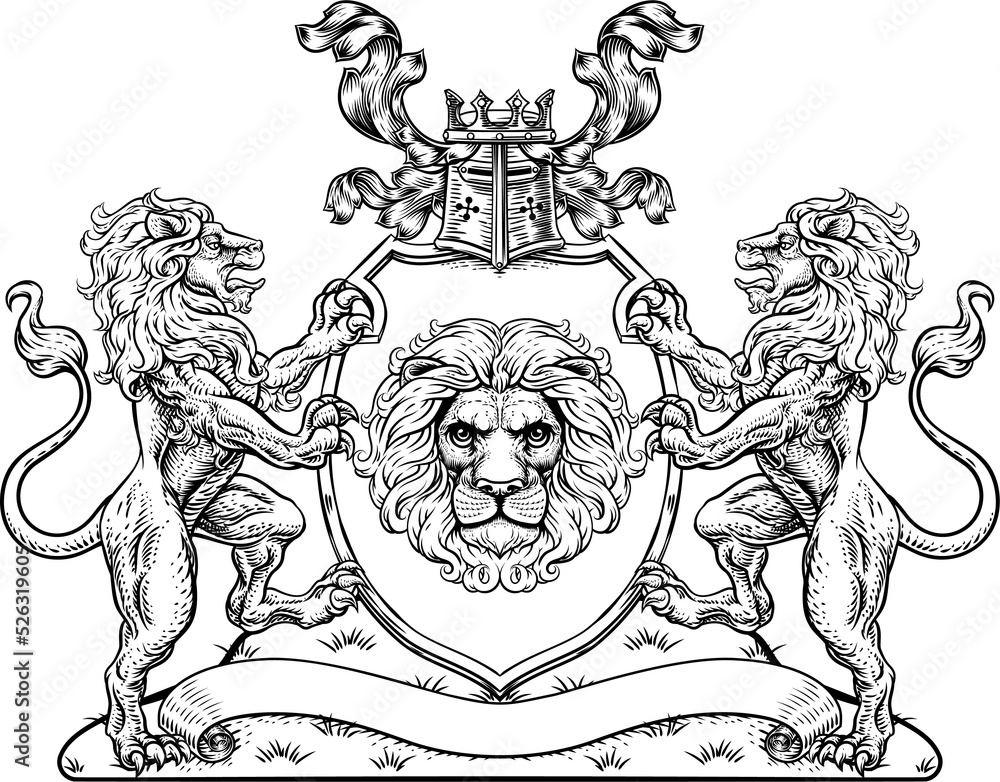 Coat of Arms Lions Crest Shield Family Seal
