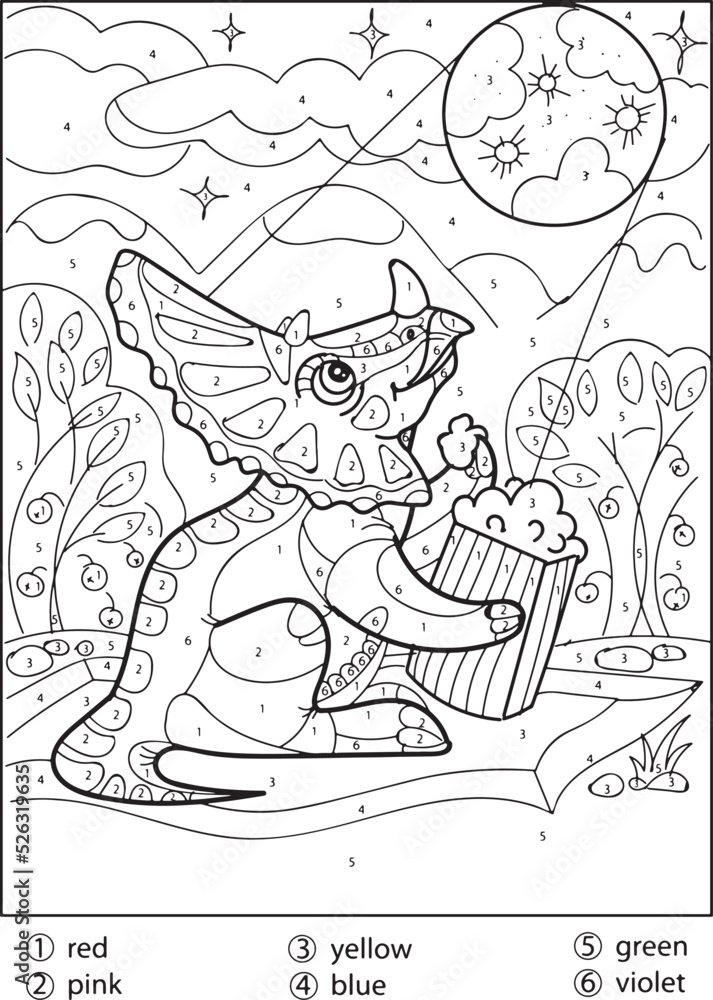 Dinosaur color by number coloring pages for adults

