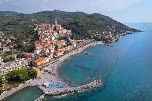 Aerial view of the village of Cervo on the Italian Riviera in the province of Imperia, Liguria, Italy. photo