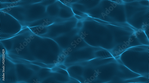 Vector particle waves. Ocean abstract aerial view . Smooth waves of dots. Elegant particle flow. Elegant technology background for futuristic designs.