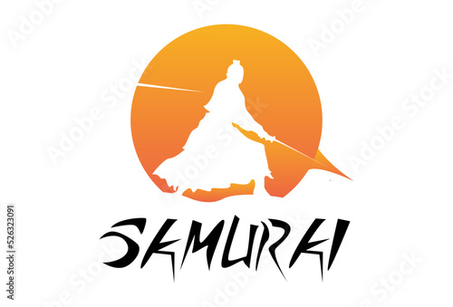 Illustration Vector graphic of Sun silhoeuette japanese warrior samurai knight with katana sword fit for Japanese element design etc.