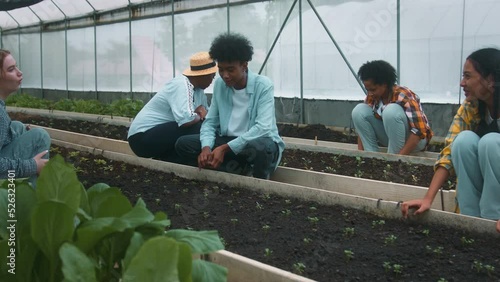Group students and teacher learning agriculture  technology in smart farming , education ecology agricultural concepts .