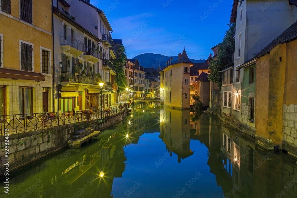 The Annecy old town at dusk.