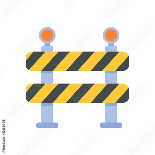 Safety barriers, road repair lines, construction warning signs