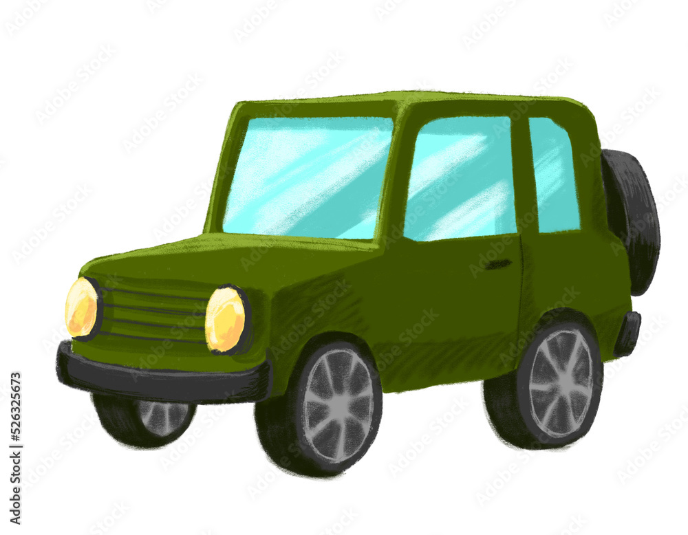 Advanture car green off road style cartoon drawing illustration art Advanture car green off road style cartoon drawing illustration art