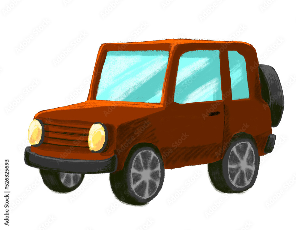 Advanture car red off road style cartoon drawing illustration art