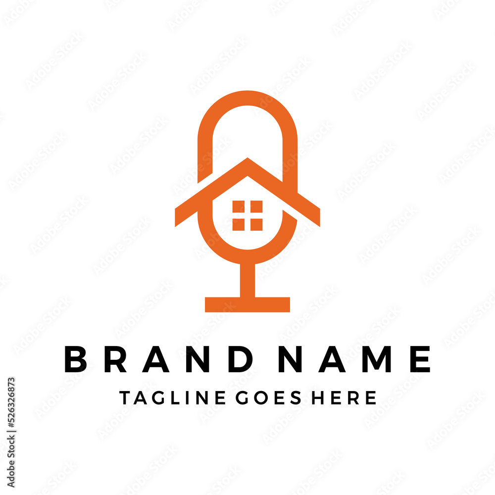 Podcast mic realty home logo design vector Podcast mic realty home logo design vector