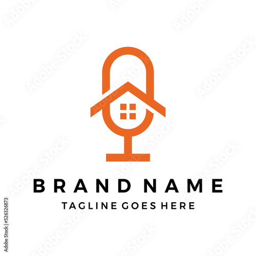 Podcast mic realty home logo design vector