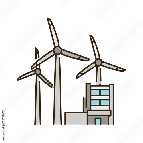 Wind turbines factory color line icon. Renewable energy sources.