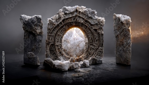 The portal with the antique molding is covered with ice.