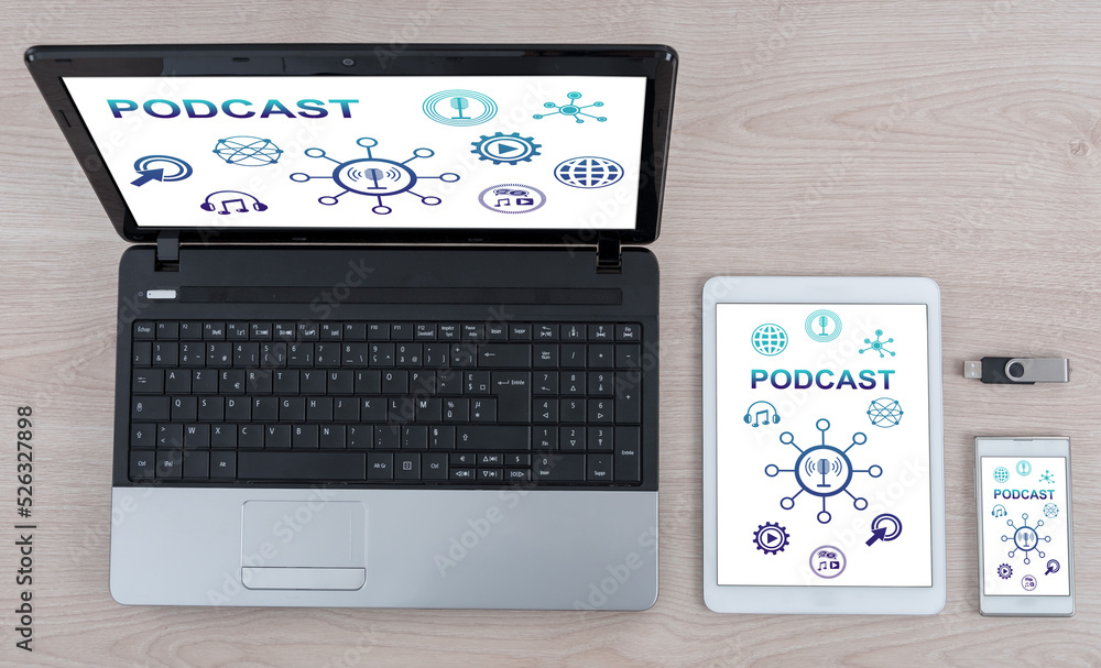 Podcast concept on different devices Podcast concept on different devices