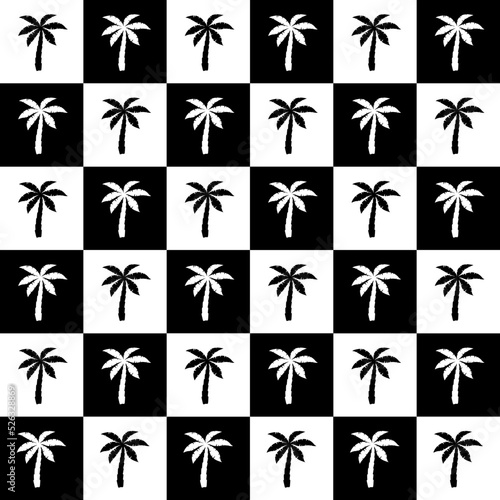 Palm seamless pattern. Repeated palm trees pattern. Black coconut tree isolated on white background. Repeating tropical texture for design summer prints. Repeat coconuts palmtree. Vector illustration
