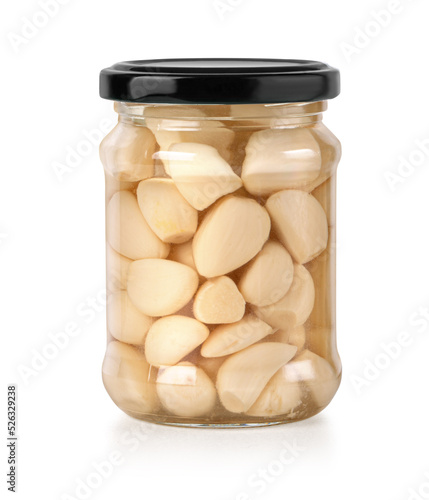 glass jar with pickled garlic